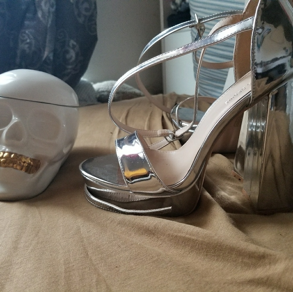 Public Desire Platinum Mars Flared Heel Platforms